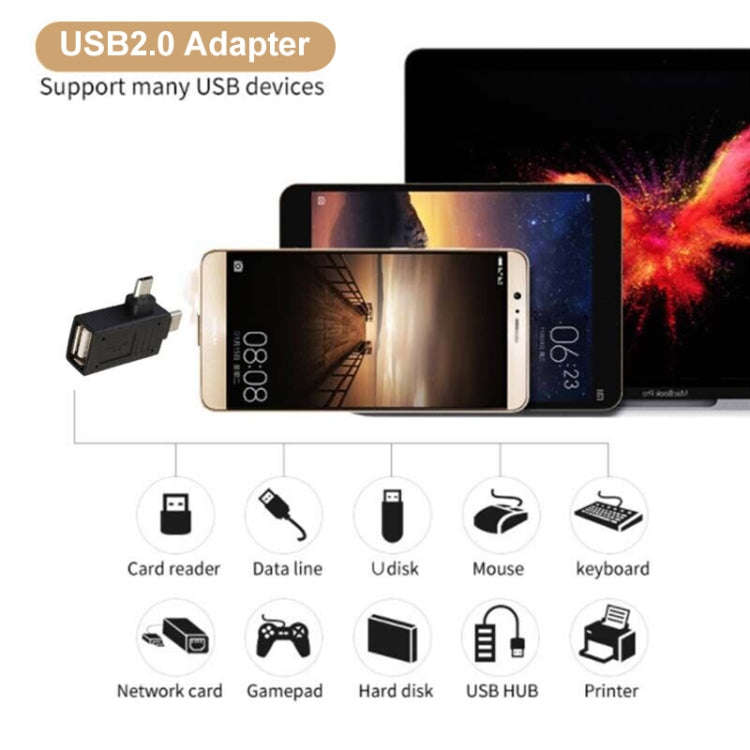 USB-C / Type-C Male + Micro USB Male to USB 2.0 Female Adapter(Black)
