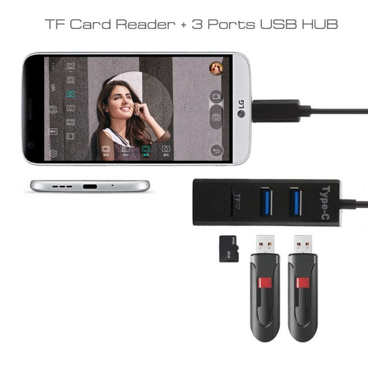 2 in 1 USB 3.1 USB-C / Type-C to USB 2.0 COMBO 3 Ports HUB + TF Card Reader(Black)