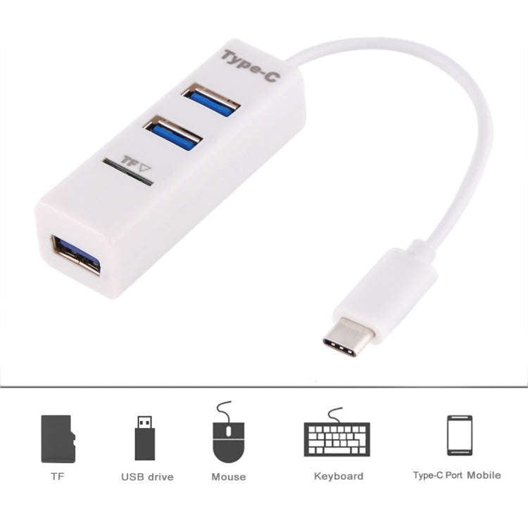 2 in 1 USB-C / Type-C 3.1 to USB 2.0 COMBO 3 Ports HUB + TF Card Reader(White)