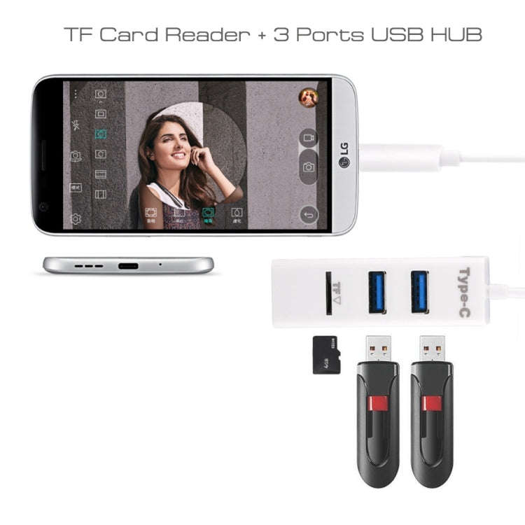 2 in 1 USB-C / Type-C 3.1 to USB 2.0 COMBO 3 Ports HUB + TF Card Reader(White)