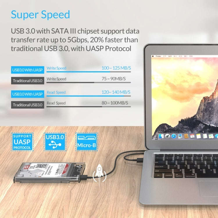 ORICO 2139U3-CR USB3.0 Transparent External Hard Disk Box Storage Case for 9.5mm 2.5 inch SATA HD...