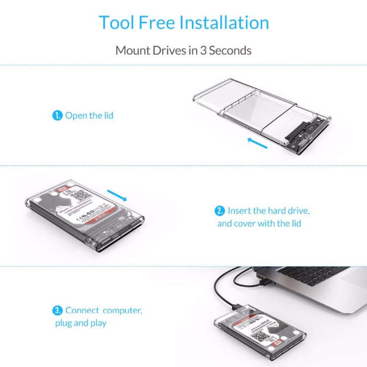 ORICO 2139U3-CR USB3.0 Transparent External Hard Disk Box Storage Case for 9.5mm 2.5 inch SATA HD...