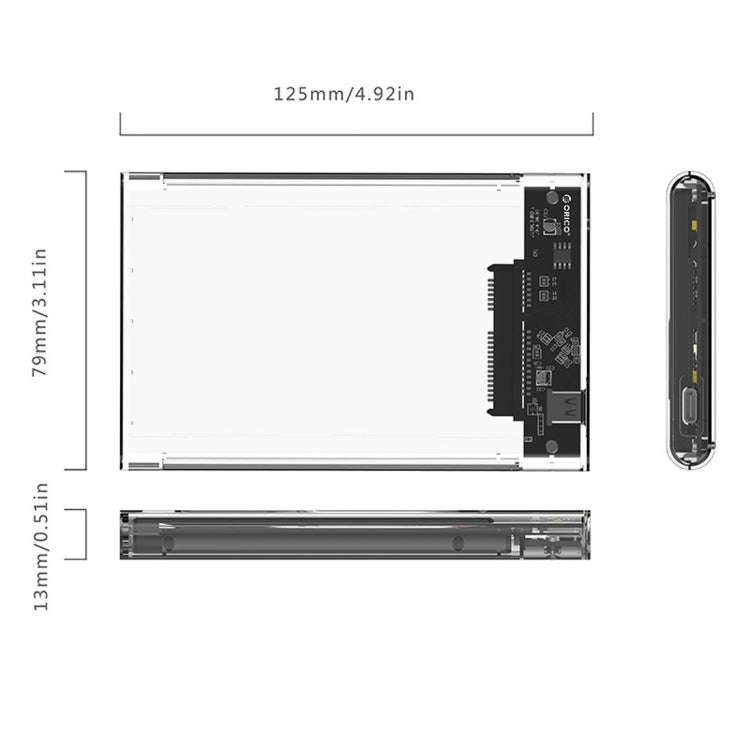 ORICO 2139C3-CR USB3.1 Type C Transparent External Hard Disk Box Storage Case for 9.5mm 2.5 inch ...