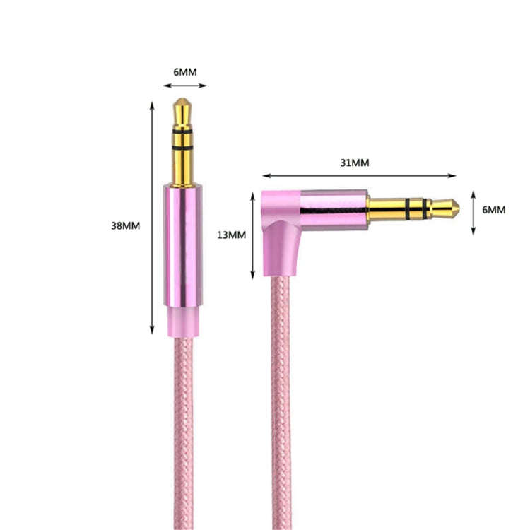 AV01 3.5mm Male to Male Elbow Audio Cable, Length: 1m (Rose Gold)