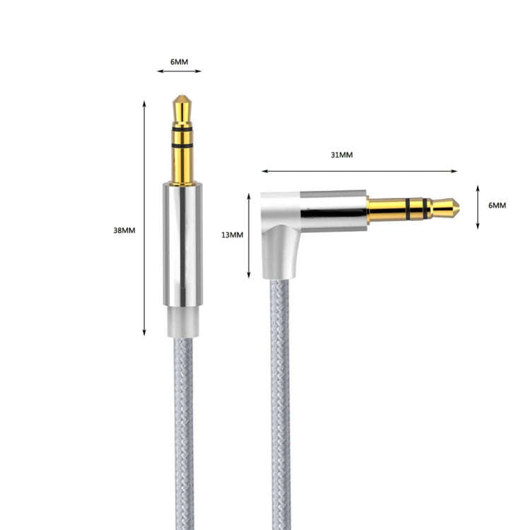 AV01 3.5mm Male to Male Elbow Audio Cable, Length: 1m (Silver Grey)