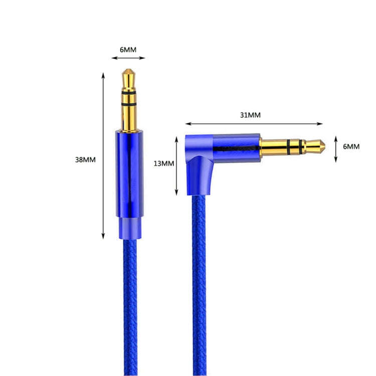 AV01 3.5mm Male to Male Elbow Audio Cable, Length: 2m (Blue)