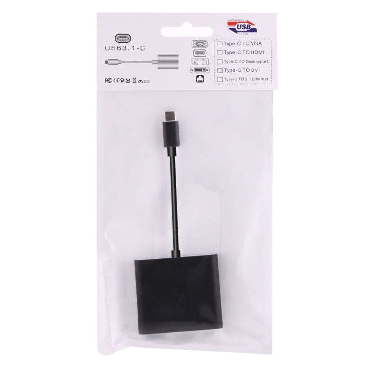 USB-C / Type-C 3.1 Male to USB-C / Type-C 3.1 Female & HDMI Female & USB 3.0 Female Adapter(Black)