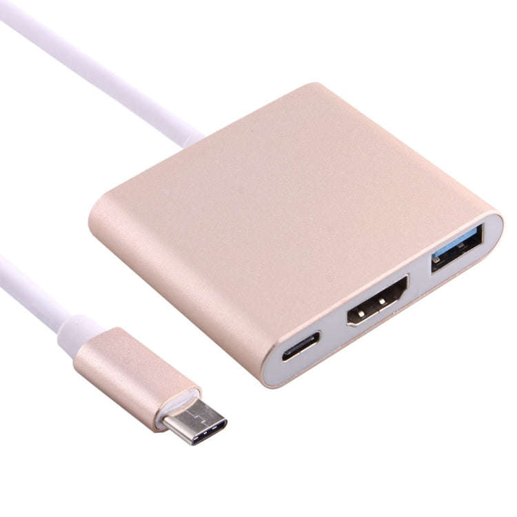 USB-C / Type-C 3.1 Male to USB-C / Type-C 3.1 Female & HDMI Female & USB 3.0 Female Adapter(Gold)