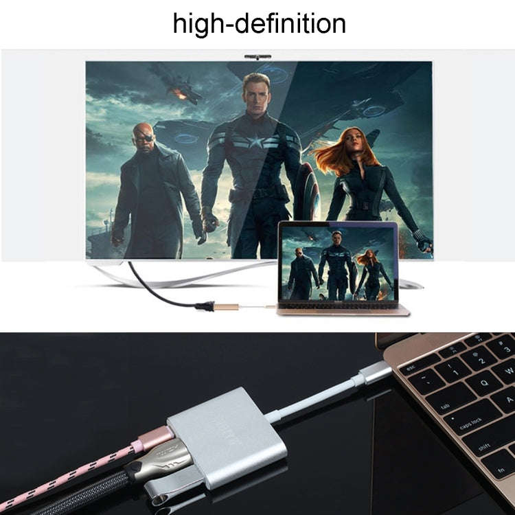 USB-C / Type-C 3.1 Male to USB-C / Type-C 3.1 Female & HDMI Female & USB 3.0 Female Adapter(Silver)
