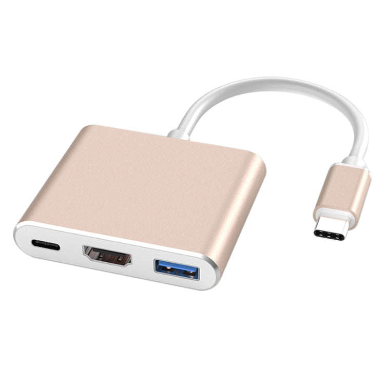 V125 UCB-C / Type-C Male to PD +  HDMI + USB 3.0 Female 3 in 1 Converter(Gold)