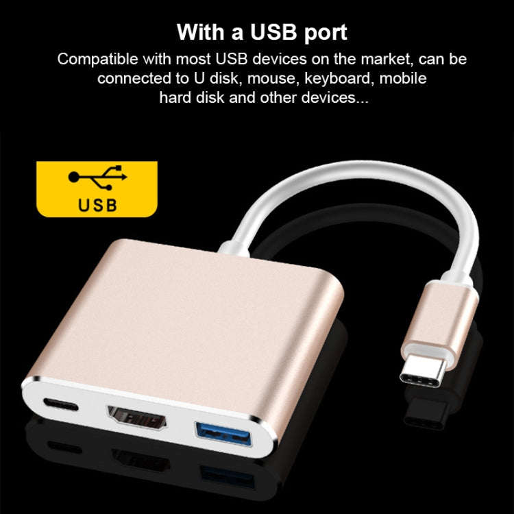 V125 UCB-C / Type-C Male to PD +  HDMI + USB 3.0 Female 3 in 1 Converter(Grey)