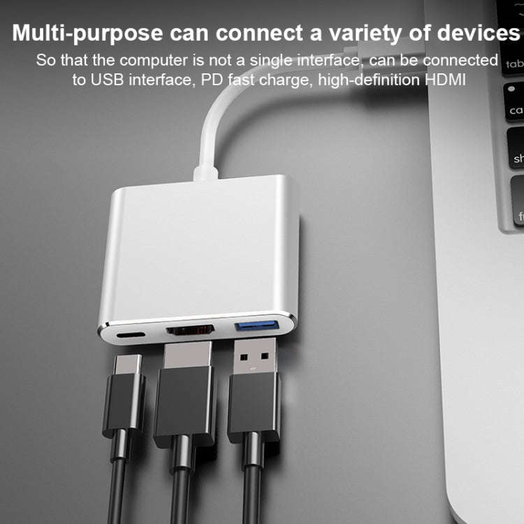 V125 UCB-C / Type-C Male to PD +  HDMI + USB 3.0 Female 3 in 1 Converter(Grey)