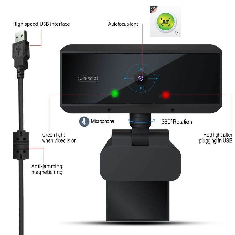 HXSJ S3 500W 1080P Adjustable 180 Degree HD Automatic Focus PC Camera with Microphone(Black)