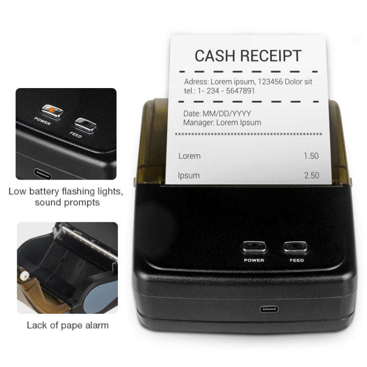 QS-8001 Portable 80mm Bluetooth POS Receipt Thermal Printer(Black)
