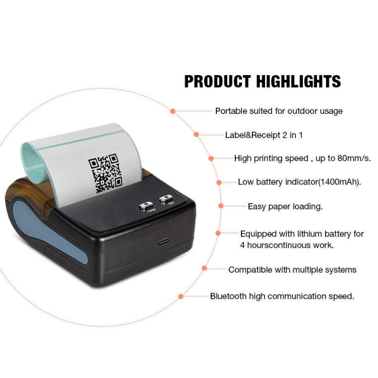 QS-8001 Portable 80mm Bluetooth POS Receipt Thermal Printer(Black)