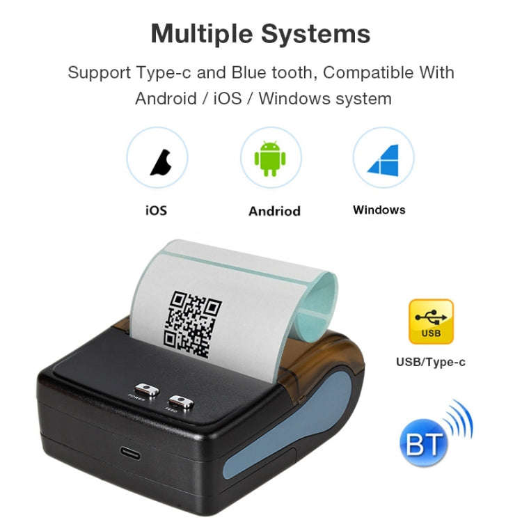 QS-8001 Portable 80mm Bluetooth POS Receipt Thermal Printer(Black)