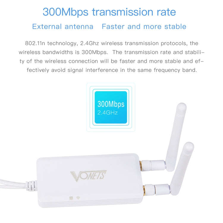 VONETS VAP11S 2.4G Mini Wireless Bridge 300Mbps WiFi Repeater with 2 Antennas