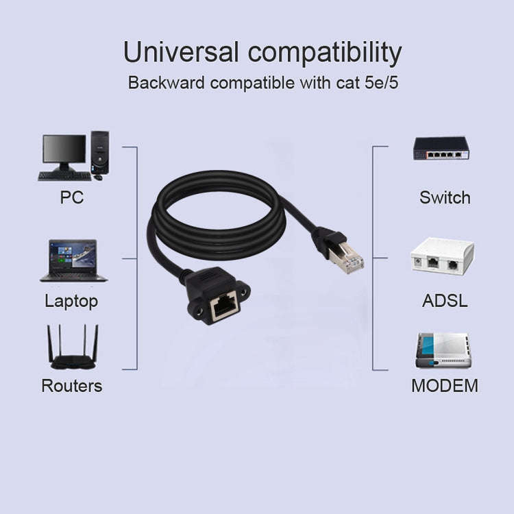 RJ45 Female to Male CAT5E Network Panel Mount Screw Lock Extension Cable, Length: 3m(Black)