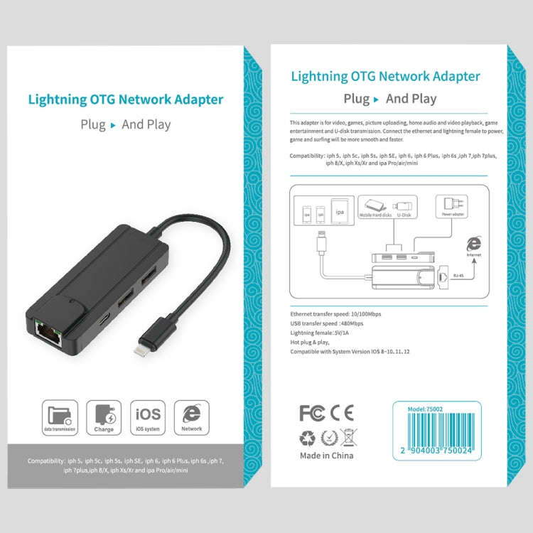 Onten 75002 8PIN to RJ45 Hub USB 2.0 Adapter(Black)