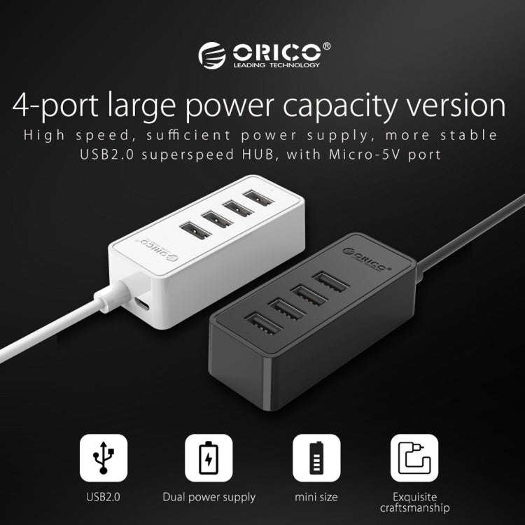 ORICO W5P-U2-100 USB 2.0 Desktop HUB with 100cm Micro USB Cable Power Supply(Black)