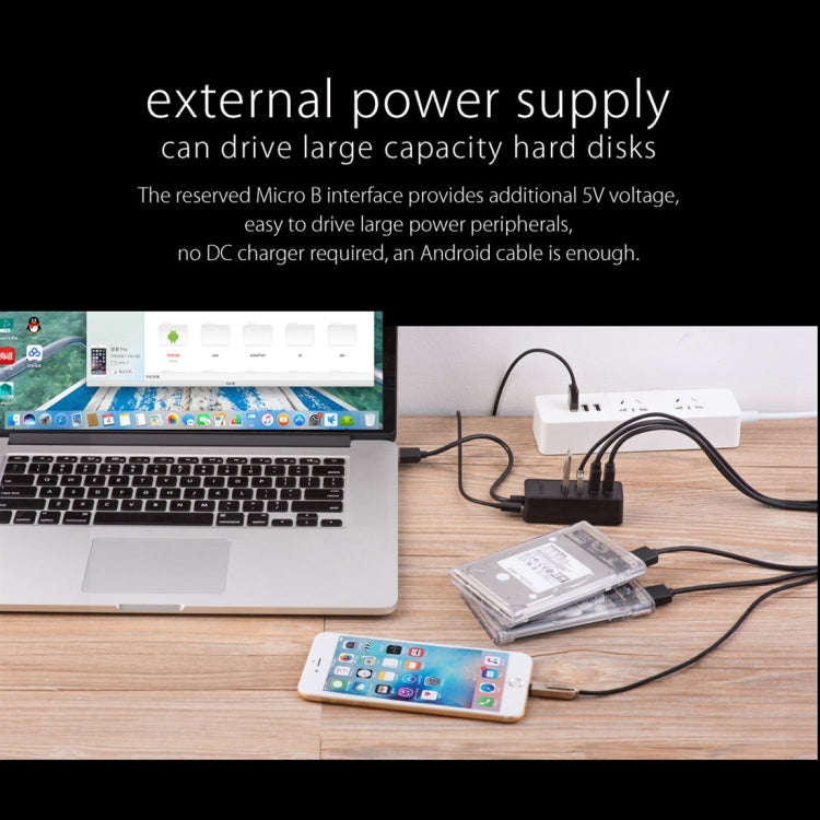 ORICO W5P-U2-100 USB 2.0 Desktop HUB with 100cm Micro USB Cable Power Supply(Black)