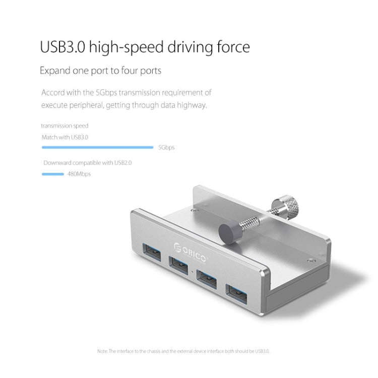 ORICO MH4PU Aluminum Alloy 4 Ports USB 3.0 Clip-type HUB with 1m USB Cable, Clip Width Range: 10-...