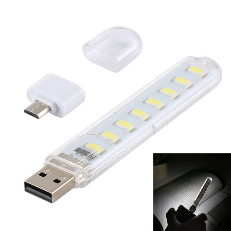 8LEDs 5V 200LM USB LED Book Light Portable Night Light, with Micro Adapter(White Light)