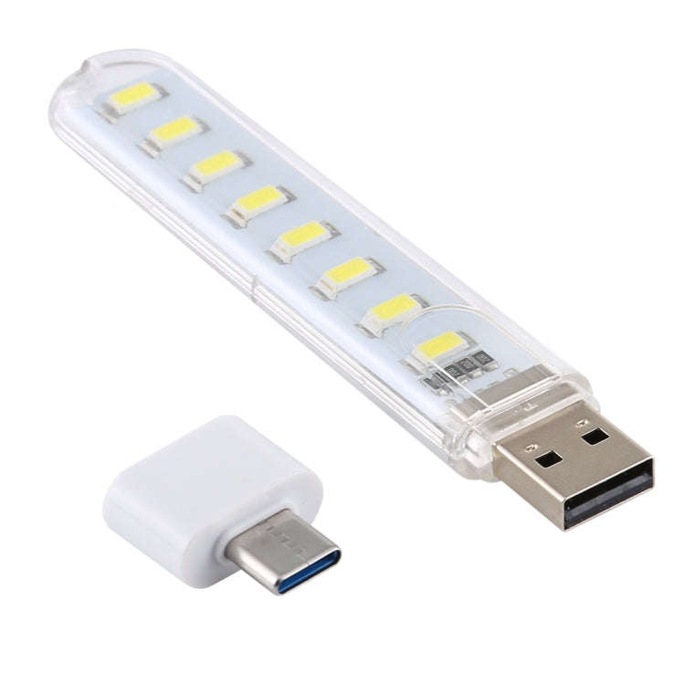 8LEDs 5V 200LM USB LED Book Light Portable Night Light, with Type-C Adapter(White Light)