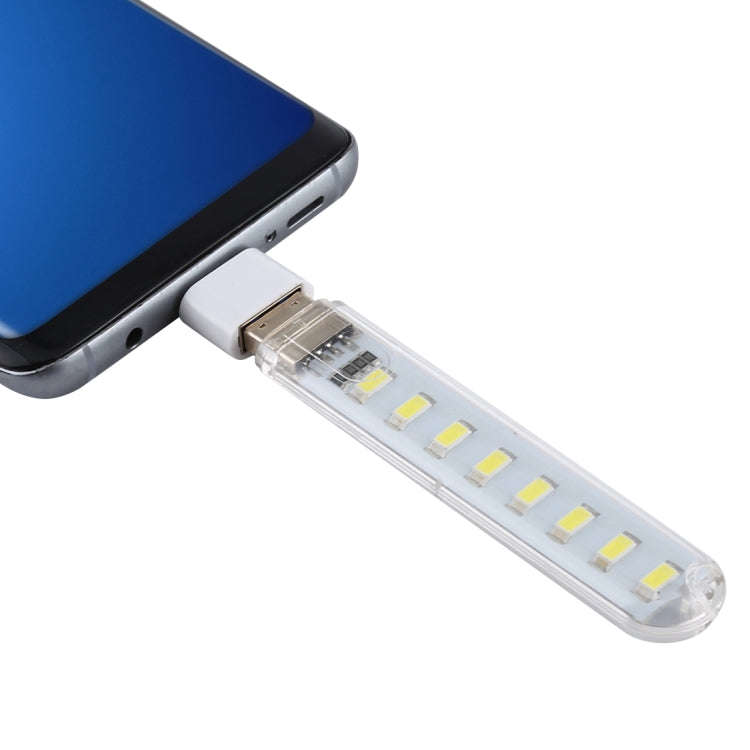 8LEDs 5V 200LM USB LED Book Light Portable Night Light, with Type-C Adapter(White Light)