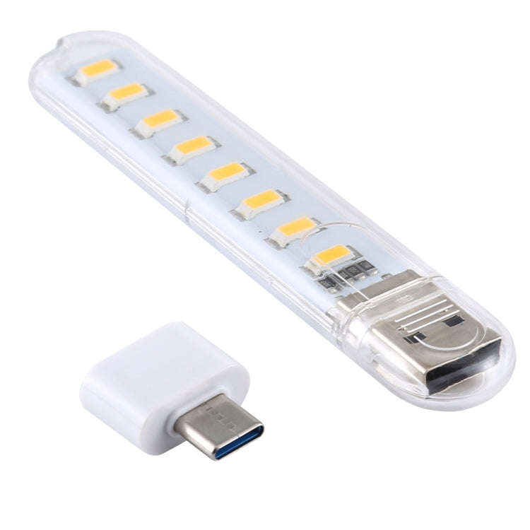 8LEDs 5V 200LM USB LED Book Light Portable Night Light, with Type-C Adapter(Warm White)