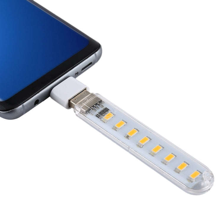 8LEDs 5V 200LM USB LED Book Light Portable Night Light, with Type-C Adapter(Warm White)