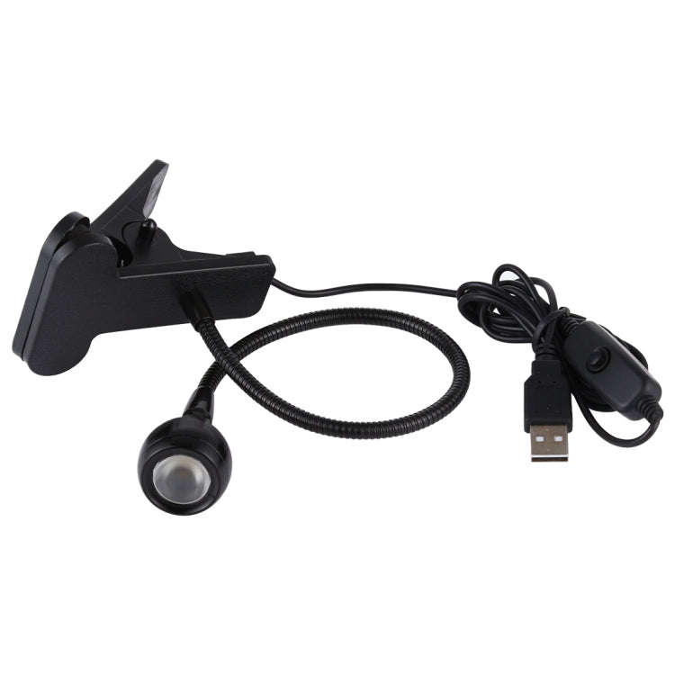 3W 360 Degree Rotation USB Metal Flexible Neck Warm White Light LED Light with Switch & Clip(Black)