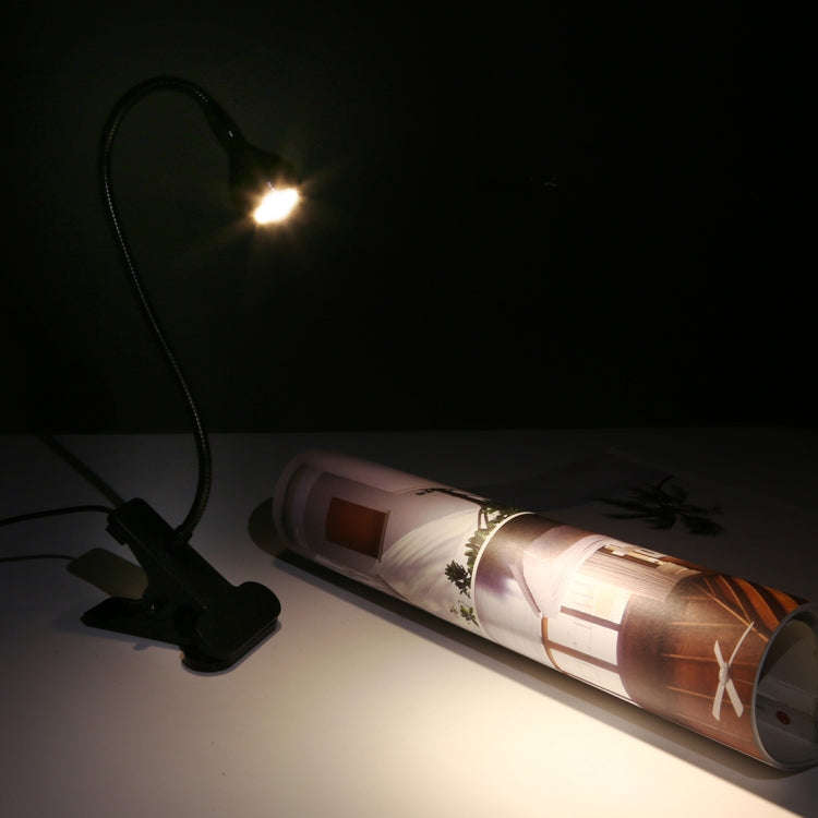 3W 360 Degree Rotation USB Metal Flexible Neck Warm White Light LED Light with Switch & Clip(Black)