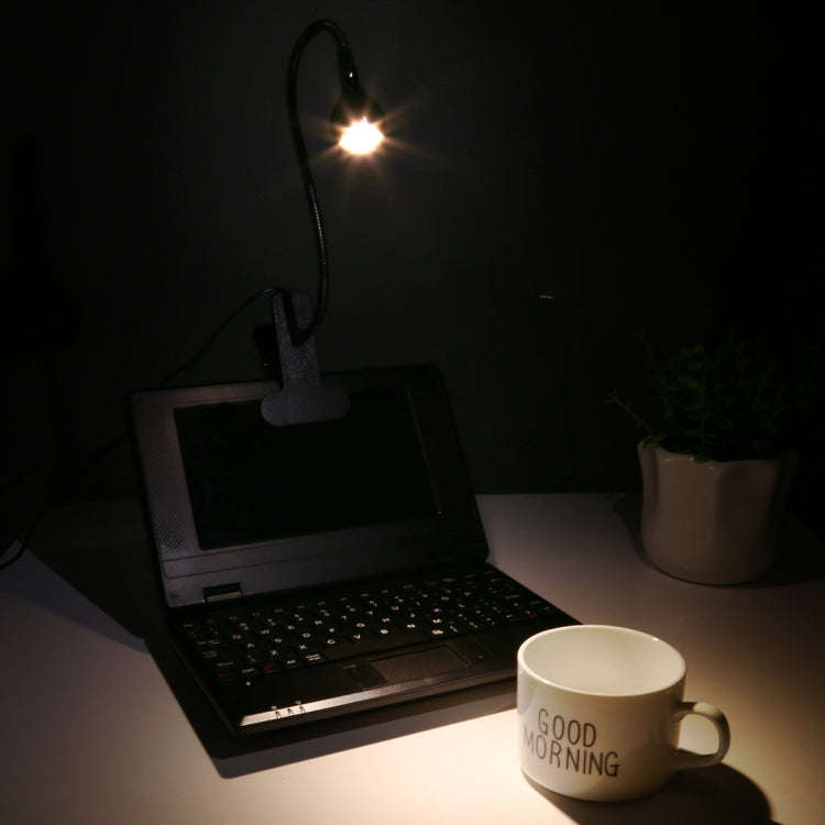 3W 360 Degree Rotation USB Metal Flexible Neck Warm White Light LED Light with Switch & Clip(Black)
