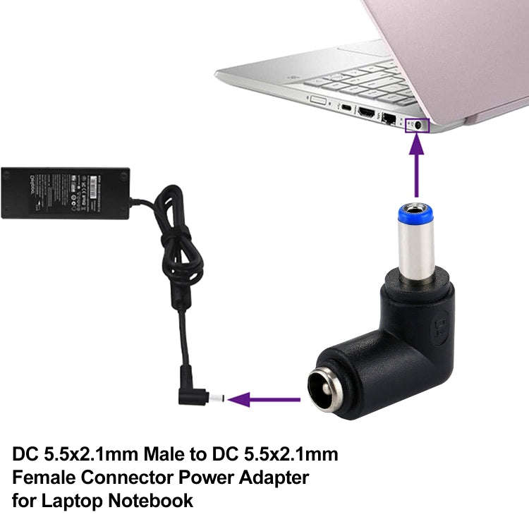 DC 5521 Male  to DC  5521 Female Connector Power Adapter for Laptop Notebook, 90 Degree Right Ang...