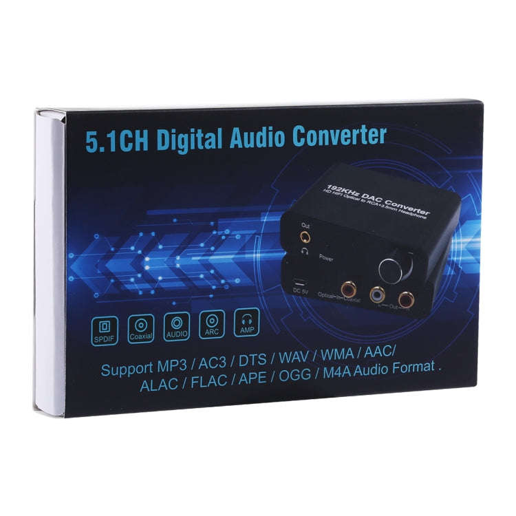 192KHz DAC Converter HD HIFI Optical to RCA+3.5mm Headphone 5.1 Channel Digital Audio Converter w...