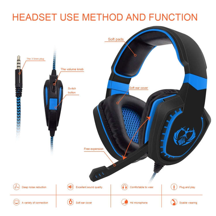SADES AH-28 3.5mm Plug Wire-controlled Noise Reduction E-sports Gaming Headset with Retractable M...