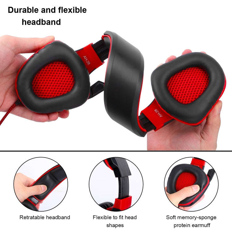 SADES AH-28 3.5mm Plug Wire-controlled Noise Reduction E-sports Gaming Headset with Retractable M...