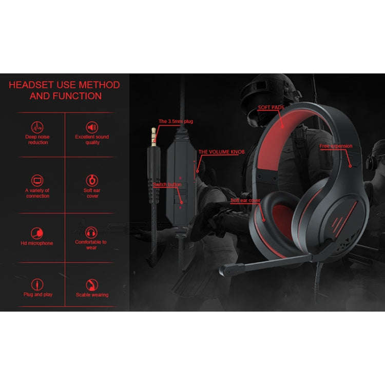 SADES MH601 3.5mm Plug Wire-controlled Noise Reduction E-sports Gaming Headset with Retractable M...
