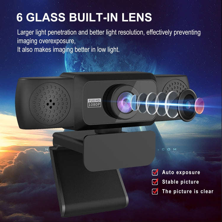 HXSJ S5 1080P Adjustable HD Video Webcam PC Camera with Microphone(Black)
