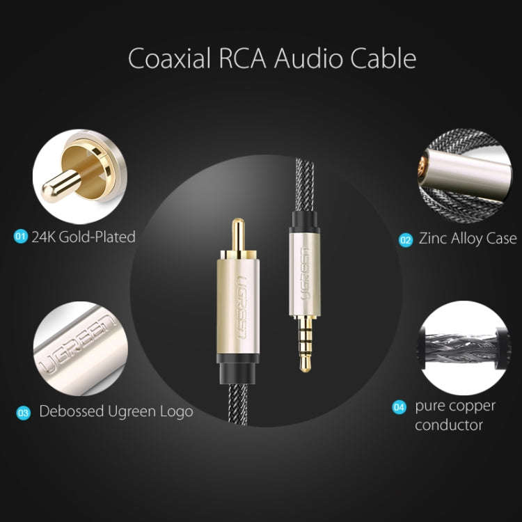 UGREEN 3.5mm to RCA Audio Cable Xiaomi Mi 1/2 TV Digital SPDIF Cable, Length: 2m (Black)