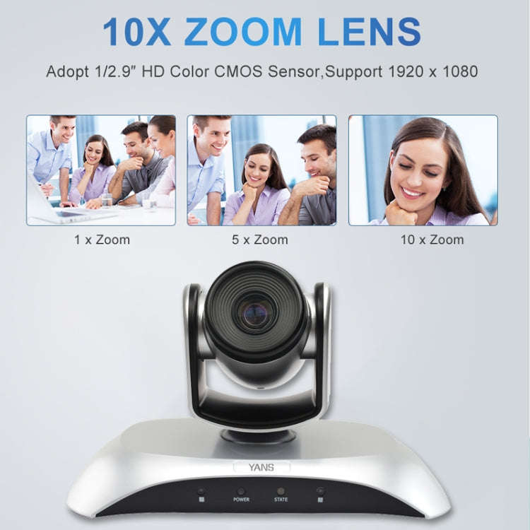 YANS YS-H110UH USB HD 1080P 10X Zoom Wide-Angle Video Conference Camera with Remote Control(Silver)