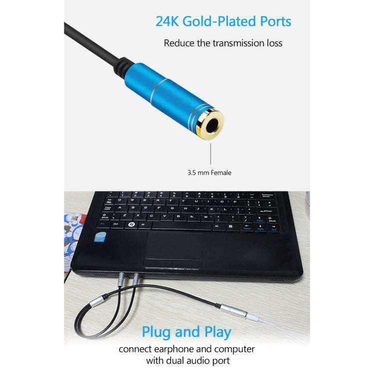 3.5mm Female to 2 x 3.5mm Male Adapter Cable(Blue)