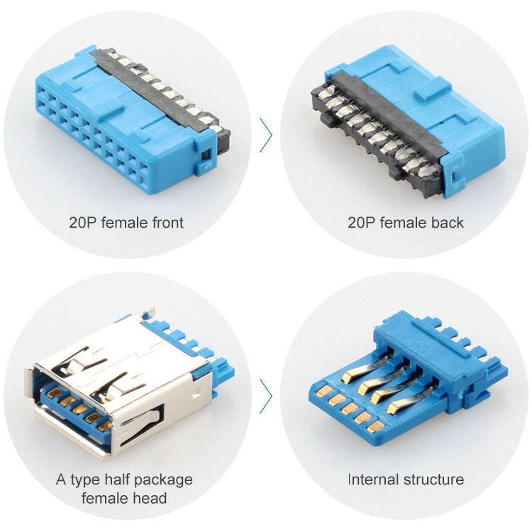 USB3.0 20P F/2AF PCI Rear Baffle Cable (Blue)