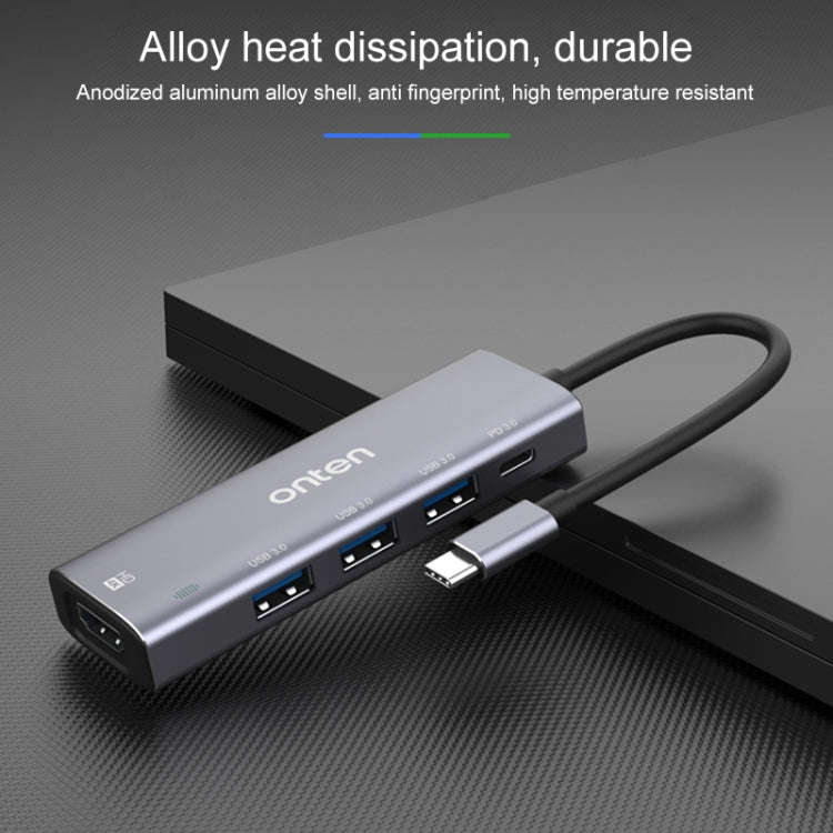 Onten OT-95123 5 in 1 Multifunctional Type-C + USB + HDMI Docking Station, Cable Length: 145mm(Si...