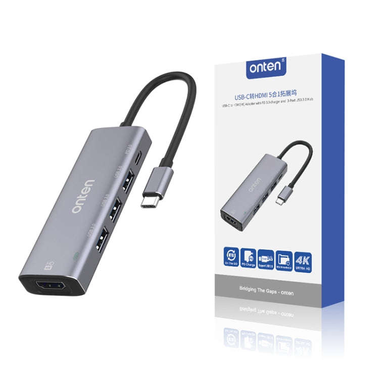 Onten OT-95123 5 in 1 Multifunctional Type-C + USB + HDMI Docking Station, Cable Length: 145mm(Si...
