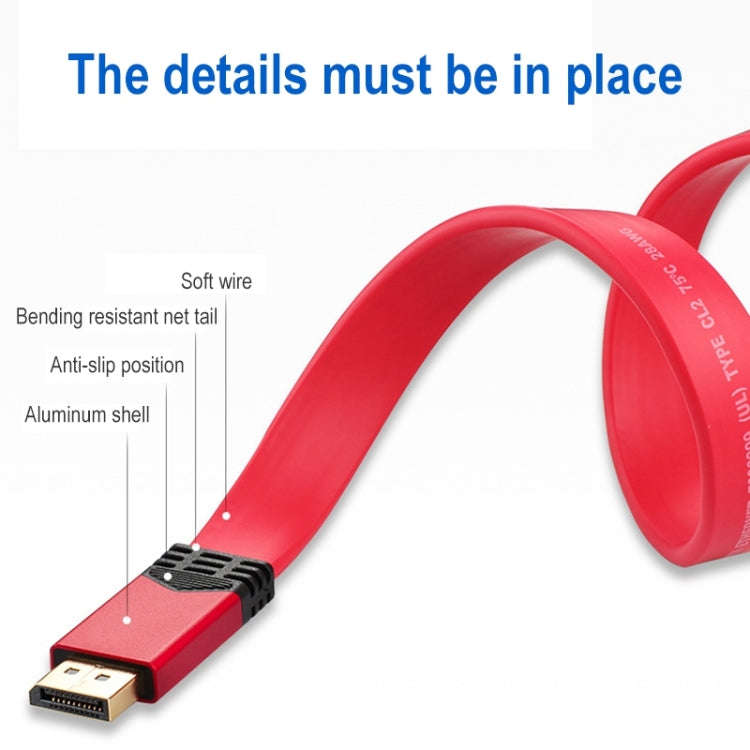 4K 60Hz DisplayPort 1.2 Male to DisplayPort 1.2 Male Aluminum Shell Flat Adapter Cable, Cable Len...