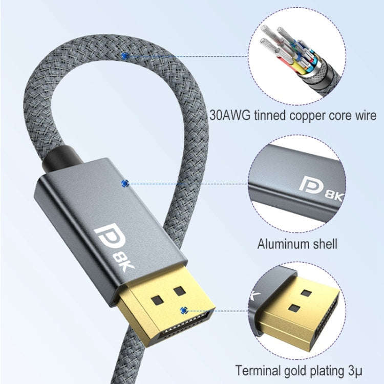 Mini&#160;DP Male to 8K DisplayPort 1.4 Male HD Braided Adapter Cable, Cable Length: 2m