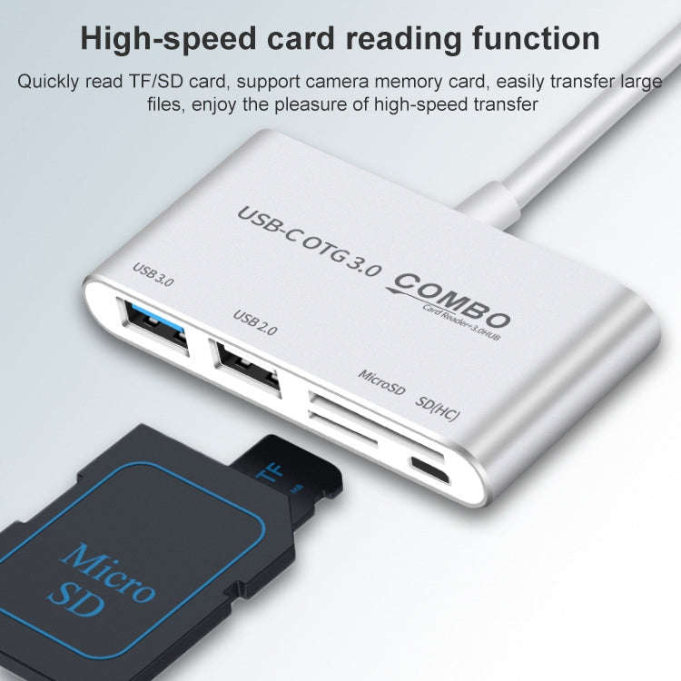 COMBO T-693 5 in 1 USB-C / Type-C to SD / TF / Micro SD Card Slot + USB 3.0 + USB 2.0Ports OTG HU...
