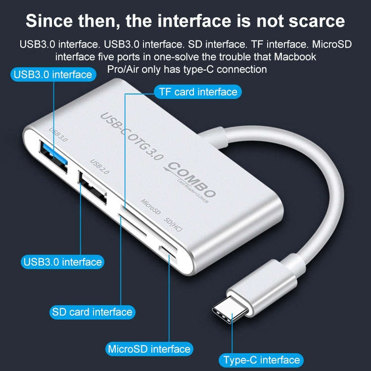 COMBO T-693 5 in 1 USB-C / Type-C to SD / TF / Micro SD Card Slot + USB 3.0 + USB 2.0Ports OTG HU...